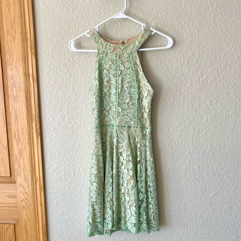 mint green lace formal dress